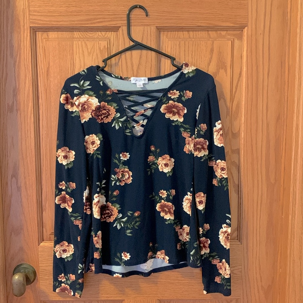 Flower Striped Long-sleeved V-neck